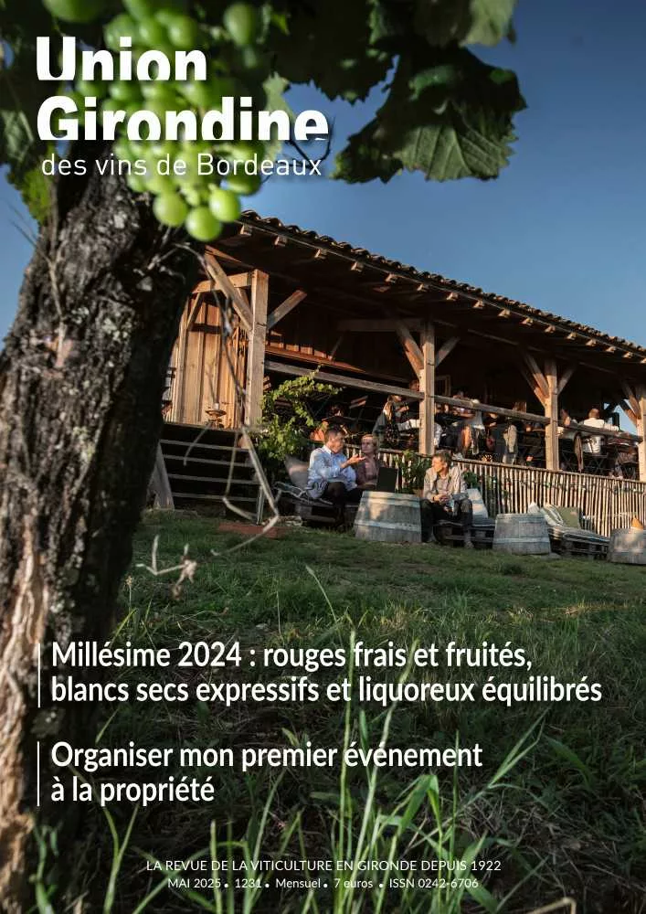 une du magazine union girondine des vins de Bordeaux, représentant une guiguette dans une propriété du vignoble bordelais