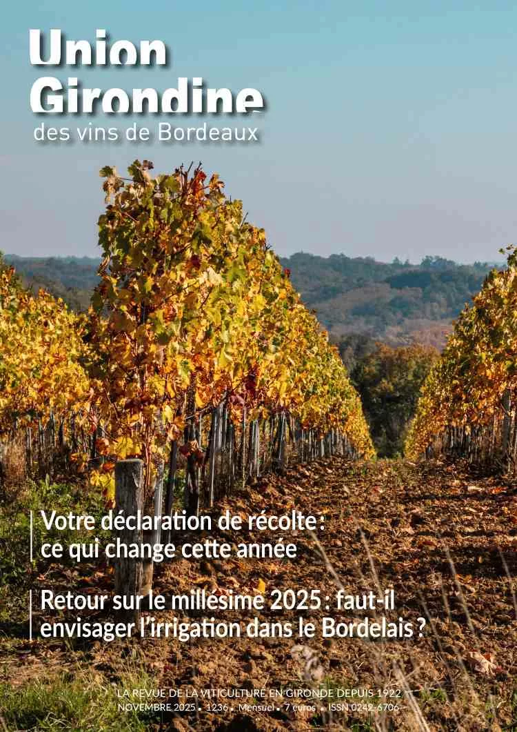 une du magazine union girondine représentant des rangs de vignes aux couleurs automnales