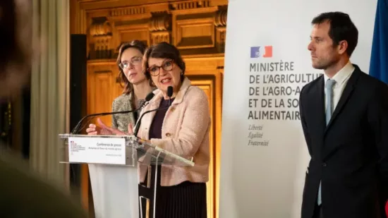 la ministre de l'agriculture anne genevard lors de l'annonce de mesures d'aides à destination de la viticulture
