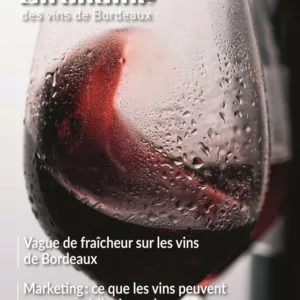 une du magazine union girondine spécialisé dans les vins de bordeaux avec un verre de vin rouge dont le liquide forme une vague